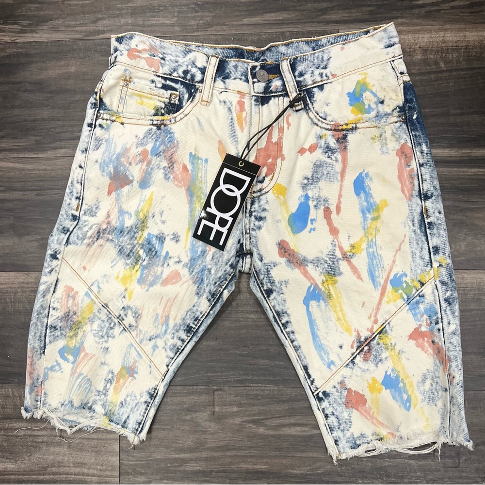 DOPE Multicolor Paint Splatter Denim Shorts